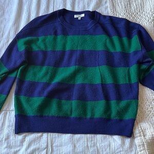Madewell women  Crewneck Sweater in Blue and Green Stripes.
